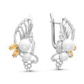 Серьги из серебра с жемчугом, кварем и фианитами родированные