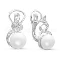 Серьги из серебра с жемчугом Swarovski и фианитами родированные
