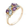 Кольцо из золочёного серебра с топазом, аметистом и фианитами