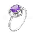 Кольцо из серебра с аметистом и фианитами родированное
