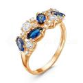Кольцо из золочёного серебра с кварцем сапфир и фианитами 