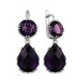 Серьги из серебра с пл.кварцем цв.аметист и кб.цирконием родированные