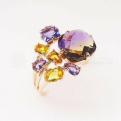 Кольцо из золочёного серебра с аметрином гт и кварцем