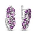 Серьги из серебра с кварцем аметист фианитами родированные