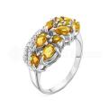Кольцо из серебра с кварцем цитрин и фианитами родированное