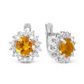 Серьги из серебра с пл.кварцем цв.цитрин и фианитами родированные