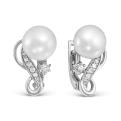 Серьги из серебра с жемчугом и фианитами родированные