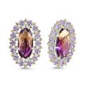 Серьги из серебра с гт. аметрином и фианитами родированные