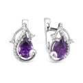 Серьги из серебра с аметистом и фианитами родированные
