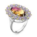 Кольцо из серебра с гт. аметрином и фианитами родированное