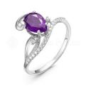 Кольцо из серебра с аметистом и фианитами родированное