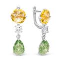 Серьги из серебра с празиолитом, цитрином и фианитами родированные
