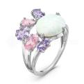 Кольцо из серебра с опалом, кварцем и фианитами родированное