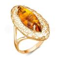 Кольцо из золочёного серебра с янтарём родированное