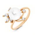 Кольцо из золочёного серебра с жемчугом и фианитами