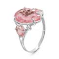 Кольцо из серебра с пл.розовым кварцем и куб.цирконием родированное