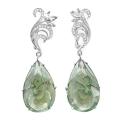 Серьги из серебра с кварцем зелёный аметист и цирконием родированные