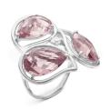 Кольцо из серебра с кварцем аметист и фианитом родированное