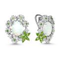 Серьги из серебра с синт.опалом, кварцем и фианитами родированные