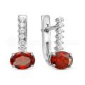 Серьги из серебра с гранатом гт и фианитами родированные