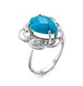 Кольцо из серебра с нат.бирюзой и фианитами родированное