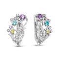 Серьги из серебра с кварцем-микс и фианитами родированные