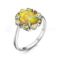 Кольцо из серебра с опалом, кварцем и фианитами родированное