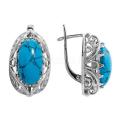 Серьги из серебра с бирюзой родированные