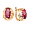 Серьги из золочёного серебра с корундом рубин