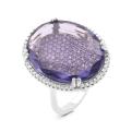 Кольцо из серебра с юв.стеклом и фианитами родированное