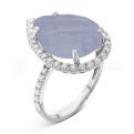 Кольцо из серебра с халцедоном и фианитами родированное
