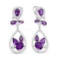 Серьги из серебра с пл.кварцем цв.аметист и фианитами родированные
