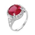 Кольцо из серебра с пл.кварцем цв.рубин и фианитами родированное