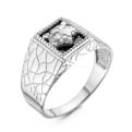 Печатка мужская из серебра с фианитом родированная