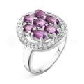 Кольцо из серебра с аметистом и фианитами родированное