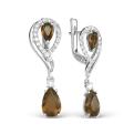 Серьги из серебра с кварцем раухтопаз и фианитами родированные