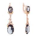 Серьги из золочёного серебра с кварцем чёрный хрусталь и фианитами