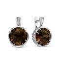 Серьги из серебра с кварцем цв.раухтопаз родированные