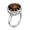 Кольцо из серебра с пл.кварцем цв.раухтопаз родированное