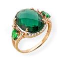 Кольцо из золочёного серебра с зелёным кварцем и цирконием