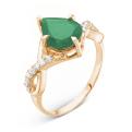 Кольцо из золочёного серебра изумрудным агатом и фианитами
