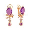 Серьги из золочёного серебра с гт аметистом и цирконием