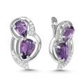 Серьги из серебра с кварцем аметист и фианитами родированные