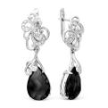 Серьги из серебра с рек.чёрным агатом и фианитами родированные
