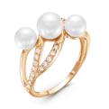 Кольцо из золочёного серебра с имит. жемчугом и фианитами