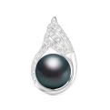 Подвеска из серебра с черным жемчугом Swarovski и фианитами родированная