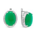 Серьги из серебра с зелёным агатом родированные