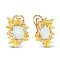 Серьги из золочёного серебра с синт.опалом, кварцем и цирконием