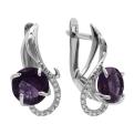 Серьги из серебра с пл.кварцем цв.аметист и фианитами родированные