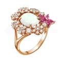 Кольцо из золочёного серебра с синт.опалом, кварцем и цирконием